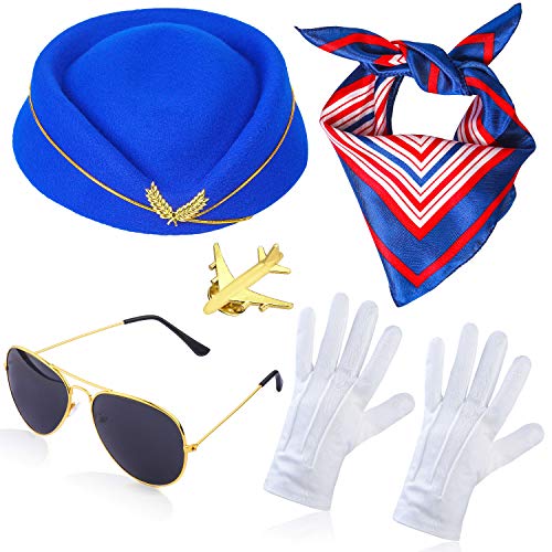 Accesorios de disfraz de piloto para adultos, gafas de sol y kit de  insignia, juego de accesorios de Halloween para carrera de aviador, azul  dorado